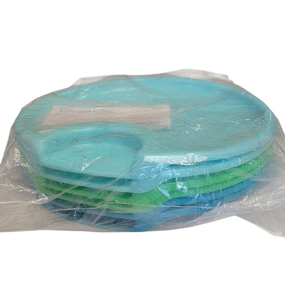 Pampered Chef Outdoor Party Plates 6 Pc Set 2823‎ 10" Blue Green Retired Picnic - Picture 2 of 6
